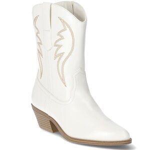 White faux leather cowboy boots